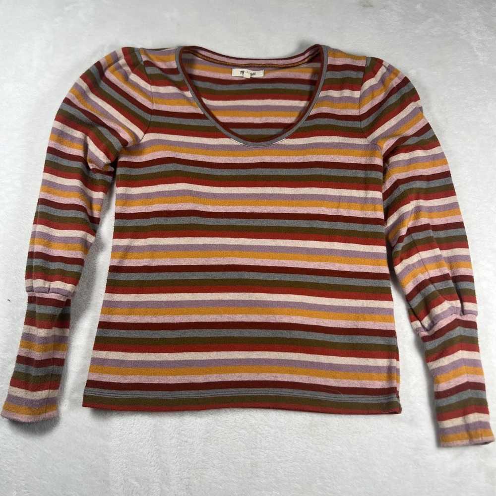 Madewell Knit Sweater Womens XS‎ Multicolor Stripe Scoop Neck Long Sleeve AG237